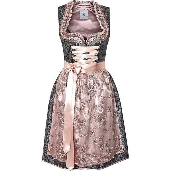 Edelnice Trachtenmode Exclusieve designer opstaande kraag Midi Dirndl Adriana incl. kanten dirndlschort en charivari Gr. 32-54, Adriana, 34