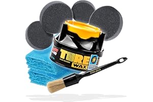 detailmate Kit d'entretien des pneus et des Plastiques Premium | Soft99 Tire Black Wax 170g + Pinceau détail Nuke Guys + 4 applicateurs + 2 Chiffons Microfibre | Cire de Pneu avec Effet de Coloration