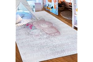 Mazovia Tappeto Salotto - Tapeto Stampato Pelo Corto - Morbido Tappeto Camera da Letto - Antiscivolo Tapeto EMMA - Tappeto Bambini Motivo Animali - Rosa Pink Grigio 160x230cm
