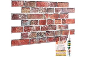 NOVECRAFTO 3D Wall Panels with Adhesive Included - 37.79 x 18.89 in (96x48cm) -14 Sheets Covering 69.44 sqft (6.45 sqm) - Office Kitchen Living Room PVC Cladding - Old Red Retro Brick Effect Wall Panels Pattern