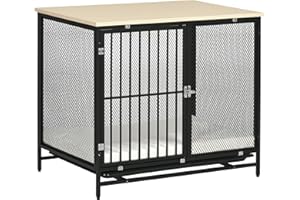 Cage pour Chien PawHut pour la Maison, Niche pour Chien verrouillable avec Coussin, Box pour Chien avec palettes, Niche pour Chien de Taille Moyenne de Moins de 20 kg, chêne, 88 x 55 x 71 cm
