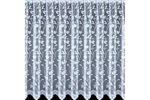 Kellyuk 2.5 Metres Wide x 45" (115cm) Drop - Thea Floral Leaf Contemporary Slot Top White Lace Net Curtain