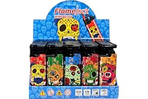 Zactly - 5 x FlameJack Colourful Windproof Dustproof Jet Lighters Really Powerful – LIMITED EDITION (Flower Skulls)