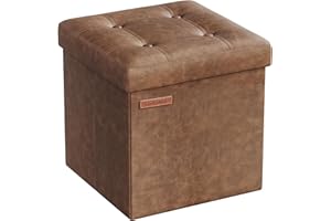 SONGMICS Puof Contenitore da 38 cm, Cassapanca Pieghevole, Poggiapiedi, PU, Portante di 300 kg, per Ingresso, Soggiorno, Camera da Letto, Marrone Caffè LSF030K11