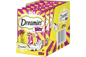 Dreamies Mix kattsnacks med nötkött och ost – krispig utsida och krämig inuti – 6 x 60 g