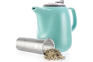 Tealyra - Daze Ceramic Large Teapot Turquoise - 1400ml (6-7 Cups) - with Stainless Steel Lid Extra-Fine Infuser for Loose Leaf Tea