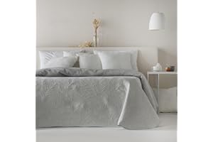 ETHERE MAISON Colcha Jacquard Reversible algodón Adriel Aluminio Cama 135 cm - 235X270 cm