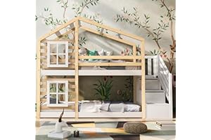 Dolamaní Letto a castello 90 x 200 cm con scala, a soppalco con cassetto e protezione dalle cadute, letto singolo per bambini, 2 reti a doghe, naturale e bianco