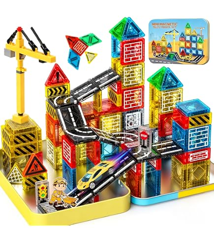 Burgkidz 48 Pièces Magnétiques 2 En 1 – Tuiles + Blocs, Boîte Métal De Voyage