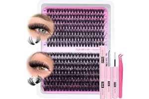 PHKERATA Fluffy Individual Eyelashes Kit 280Pcs Clusters Lashes Kit DIY Lash Extension kit Russian D Curl Lashes Individual Cluster with Lash Bond and Seal Lash Glue,Tweezers (60+80P, 10-18mm Mix)