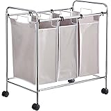 Amazon Basics Rettangolare Carrello raccogli biancheria con 3 sacchi, Grigio