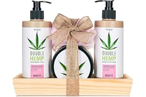 ‎BRUBAKER BRUBAKER Cosmetics Hanföl Dusch- und Pflege Set frische Erdbeeren & Kokosnuss mit Deko Tablett aus Holz