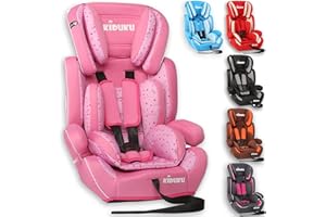 KIDUKU® Fotelik dziecięcy 9 – 36 kg (1 – 12 lat) – fotelik samochodowy ECE R44/04, grupa 1/2/3, fotelik samochodowy dla dzieci, różowy/różowy