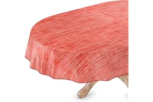 ‎ANRO Tischdecke abwaschbar Wachstuch Wachstuchtischdecke Oval 140 x 180cm mit Saum Leinen Textil Optik Rot Gartentischdecke Wachstuch