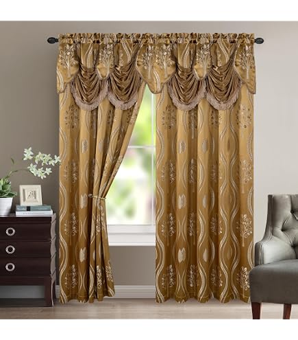 Golden Rugs Jana Collection Rideau de fenêtre en Jacquard avec cantonnière et Dossier pour Chambre à Coucher, Salon, Salle à Manger 279 x 213 cm Turquoise Argent