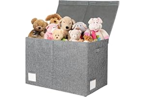 Qidordour Large Toy Box, Collapsible Toy Storage Organizer, Grey Toy Storage Chest with Lid & Handles,Toy Storage Boxes Bins Baskets for Kids, Boys, Girls, Nursery, Playroom, 25"x13" x16" (Linen Grey)