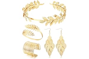 Finrezio, Conjunto de Accesorios de Disfraz de Diosa Griega para Mujer, Diadema de Hojas, Pulsera de Brazo Superior en Espiral, Pendientes Colgantes para Fiesta de Toga de Boda