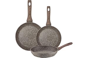 PINTINOX Natura Set 3 Padelle antiaderenti Effetto Pietra, Adatte a tutti i fuochi compreso induzione (SET 20-24-28)