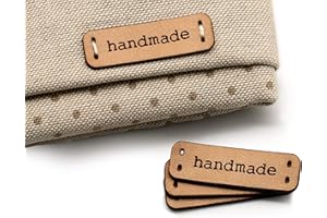 3DP Etiquetas de cuero hechas a mano"handmade" mod. C - Exclusivas grabadas etiquetas de piel italiana (15 piezas - Texto Estándar)