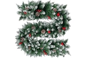 DATEFUN Ghirlanda di Natale Artificiale, 2.7m Ghirlanda di Abete Verde del PVC con Pigne, Decorazioni Natalizie Allaperto dellinterno per Camino, Scala, Finestre, Festa di Natale (270 Rami)