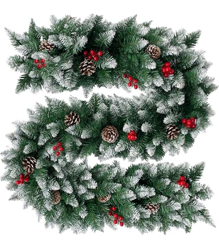 Weihnachtsdeko Amerikanisch Wintergirlande Weihnachtsdekoration Von Roten Beeren, Tannenzapfen, Bar & Kamin & Dekoratives Outdoor-Grün, 1.8 M Lang Christmas Garland