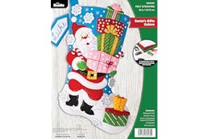 Bucilla Felt Applique Stocking Kit, Santa's Gift Galore 18" Felt Applique Stocking Making Kit, Perfect for DIY Arts and Crafts, 89560E