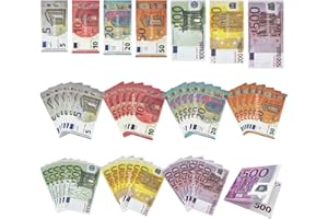 FZSECRIU 280 Billetes Falsos tamaño Original, 7 Denominaciones (5/10/20/50/100/200/500), Billetes Falsos con Billetera, utilizados para Aprendizaje, Juegos de rol y Objetivos de Juego.