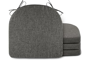FlyGulls 4 Pack Seat Cushion Linen Chair Cushions for Dining Chairs with Ties Kitchen Chair Cushions Non Slip U Shape Chair Pads Light Gray (45 * 45 * 5cm/17 * 17 * 2inch)