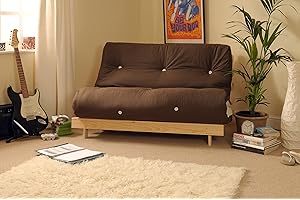 Comfy Living 4ft Small Double 120cm Wooden Futon Set with CHOCOLATE & CREAM Mattress