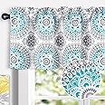 DriftAway Bella Medallion Pattern Room Darkening Window Curtain Valance, 52x18, Aqua/Gray, Rod Pocket