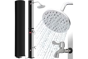 KESSER® Ducha de Jardín 40L | Ducha Solar con Agua Caliente Máximo 60 °C | Incluye Jabonera metálico y Cubierta Protectora | sin conexión eléctrica | Ducha de Piscina Camping y Grifo, Negro/Plata