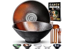 YTLEMON 8 Pollici 2 Set Ciotola Ramen In Ceramica(9 pezzi), Ciotola Di Pasta Giapponesi Con Ricette Forchetta Bacchette E Cucchiaio Per Spaghetti Zuppa Di Insalata Snack Bowl Regali Per Uomini Donne Di Casa