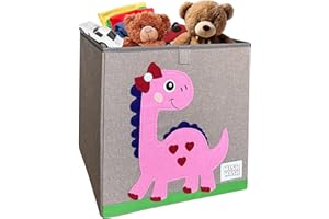 MISHMASH Foldable Toy Basket – Collapsible Storage Box for Children/Toddler/Baby - 33 x 33 x 33cm Cube Children’s Storage Unit – 9 Cute Animal Designs – Sturdy, Portable and Compact (Pink Dinosaur)