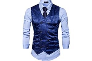 Showu Paisley Gilet Homme sans Manches Slim Fit Double Boutonnage Costume Blazers