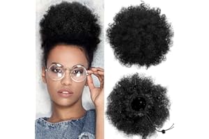WILLBOND 2 pezzi Afro Puff Coda di Cavallo con Cordino Capelli Corti Ricci Sintetici Estensione Afro Posticci Afro Chignon Extension per Capelli Chignon Parrucca