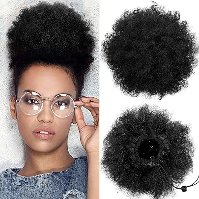 Extension Per Capelli Afro A Coda Di Cavallo Con Coulisse, Capelli Sintetici Ricci Naturali (nero-1 - Foto 8
