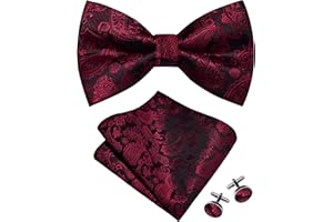 Gusleson Mens Paisley Bow Tie Handkerchief Jacquard Woven Adjustable Pre-Tied Bowties Pocket Square Cufflinks Set
