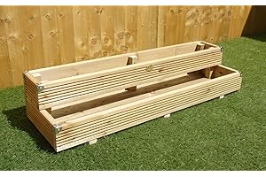 WOOD-SHED LTD Two Tiered Garden Level Steps Wooden Timber Decking Planter Trough - Corner Covers (Large - 4ft (122 cm), Natural)
