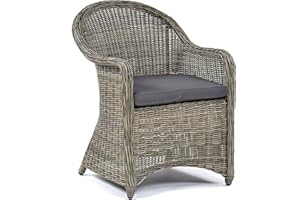 BrackenStyle Regent Garden Rattan Armchair with Dark Grey Cushion - Durable Rattan Dining Chair Seat for Outdoor Garden & Patio Use