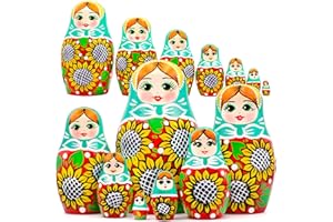 AEVVV Lot de 7 poupées russes gigognes en robe de tournesol pour femme - Poupées russes avec décorations de tournesol