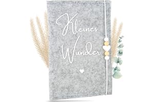 MAHEWA® Premium Mutterpasshülle aus Filz für den deutschen Mutterpass - mit Fach für Ultraschallbilder und Kärtchen - Schutzhülle (Hellgrau, Mutterpasshülle "Kleines Wunder")