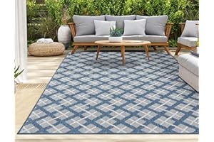 homeart Outdoor Rugs | Easy-Cleaning Indoor & Outdoor Area Rugs for Porch, Deck, Balcony, Garden, Picnic, Kitchen, Hallway | UV & Weather-Resistant Large Patio Rug Mats | D.Blue Cream, 160 x 230 cm