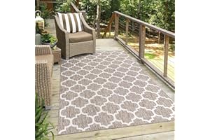 CARPET CITY Dywan outdoorowy, płaski dywan, na taras, balkon, nowoczesny z geometrycznym wzorem w kolorze beżowym, do użytku na zewnątrz i wewnątrz, rozmiar 200/290 cm