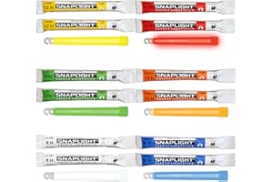 Cyalume SnapLight Pack de 12 (2 batons de 6 couleurs Vert Jaune Rouge Orange Bleu Blanc) 15cm Bâton Lumineux Glow Stick Light Stick Fluorescent Durée 8 et 12 heures