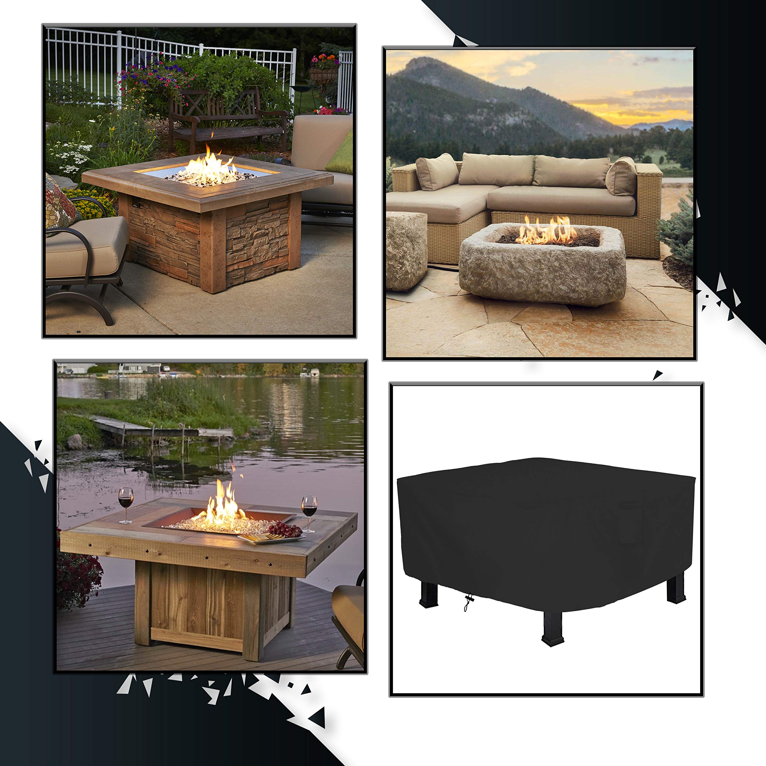 Fire Pit Outdoor Covers - Waterproof, 100% UV Resistant Square Fire Pit Cover, 12Oz PVC Fabric with Air Pockets and Drawstring for Snugfit to Withstand Winds & Storms. – Bild 7