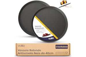 volila Vassoio Antiscivolo Bar - Set Apertivo con 2 Vassoi Aperitivo Bar da 40cm - Vassoio Aperitivo, Vassoio Nero Rotondo per uso Domestico o Professionale al Bar/Ristorante - Vassoio Caffè