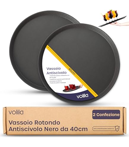 Schramm 3 Vassoi Gastro 35 X 2 Cm, Rotondi, Nero, Confezione Da 3 Pezzi, Con Rivestimento Antiscivolo, Bordo Alto, Per Cameriere, Per Cameriere, Per Gastro