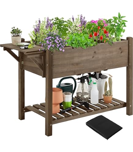 GOPLUS Raised Flower Bed with Trellis, Flower Box with Self-Watering and Water Reservoir, Planter with Drainage Holes and Removable Legs, Garden Bed, Climbing Aid for Climbing Plants, 76 x 37 x 189