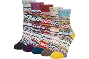 JUSTAY COMF Justay 5 Paar Wollsocken Wintersocken Damen Merino Socken Thermosocken Stricksocken Winter Dicke Damensocken Atmungsaktive Weiche Socken（36-42 Gelb, Orange, Grau, Grün, Braun）