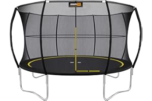 ‎ZOOMYO Zoomyo Gartentrampolin, sicheres Outdoor Trampolin für Kinder, rundes Kindertrampolin mit Sicherheitsnetz, Ø 244-366 cm bis 150 kg, TÜV und GS Zertifiziert, federloses Trampolin